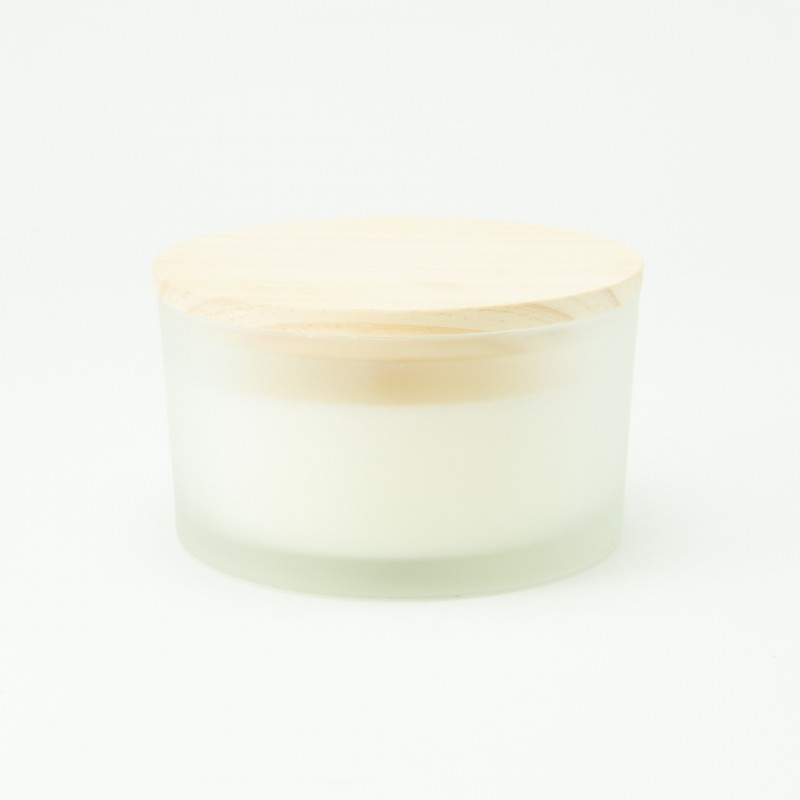 bougie parfumée de luxe avec couvercle en bois – blanc effet grivé