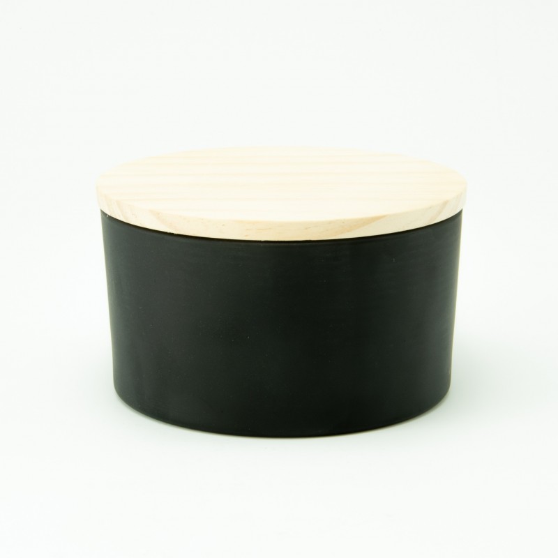bougie parfumée de luxe avec couvercle en bois – noir effet grivé