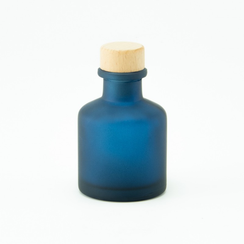 Geurflesje 50ml met houten schroefdop - frosted marineblauw