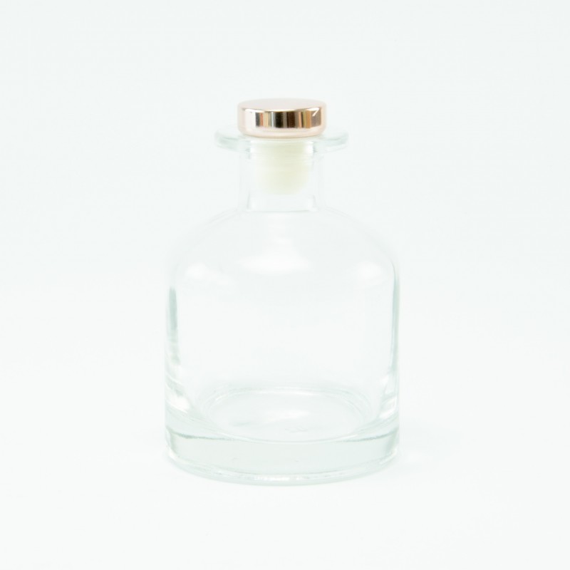 Geurfles 250ml met rose gold schroefdop - transparant