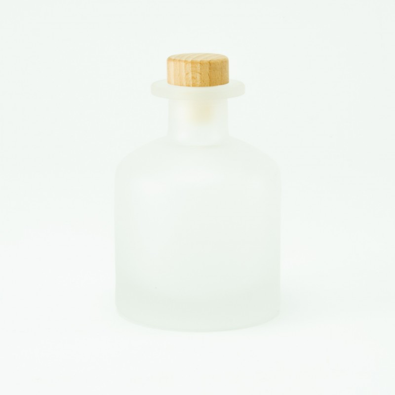 Geurfles 250ml met houten schroefdop - frosted wit