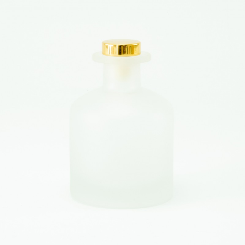 Geurfles 250ml met gouden schroefdop - frosted wit