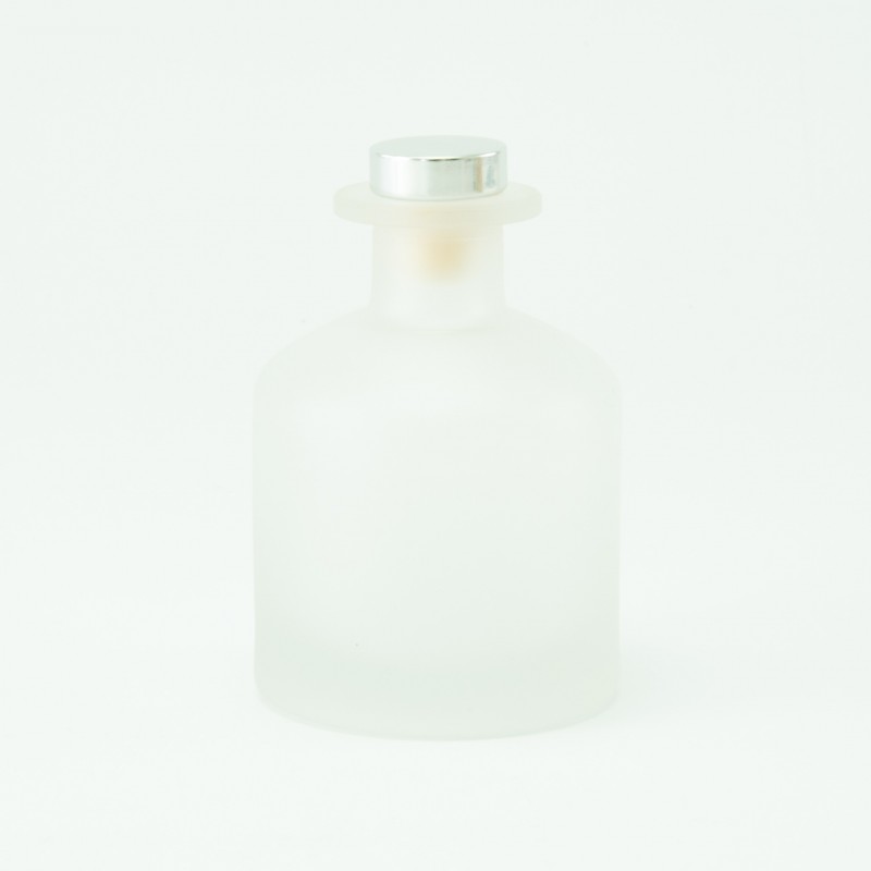 Geurfles 250ml met zilveren schroefdop - frosted wit