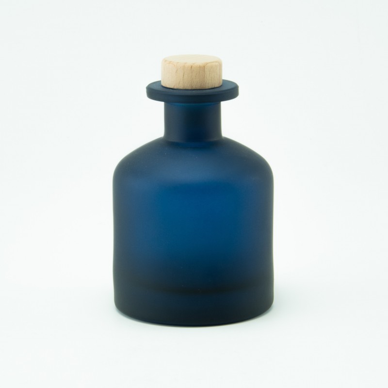 Geurfles 250ml met houten schroefdop - frosted marineblauw