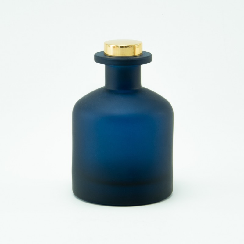 Geurfles 250ml met gouden schroefdop - frosted marineblauw