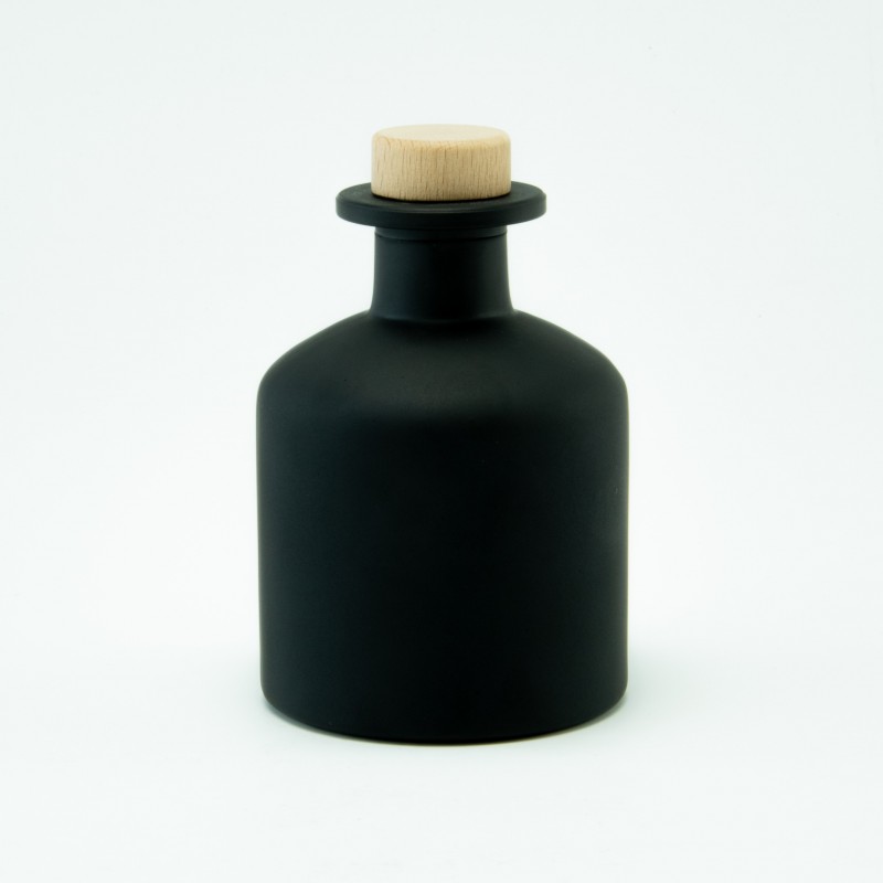 Geurfles 250ml met houten schroefdop - frosted zwart