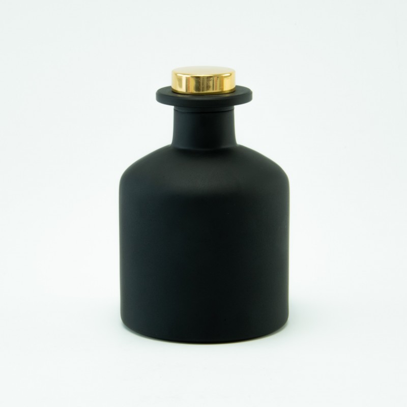 Geurfles 250ml met gouden schroefdop - frosted zwart
