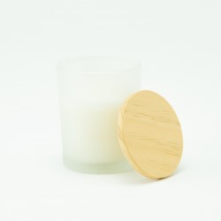 Geurkaarsje met houten deksel - frosted wit