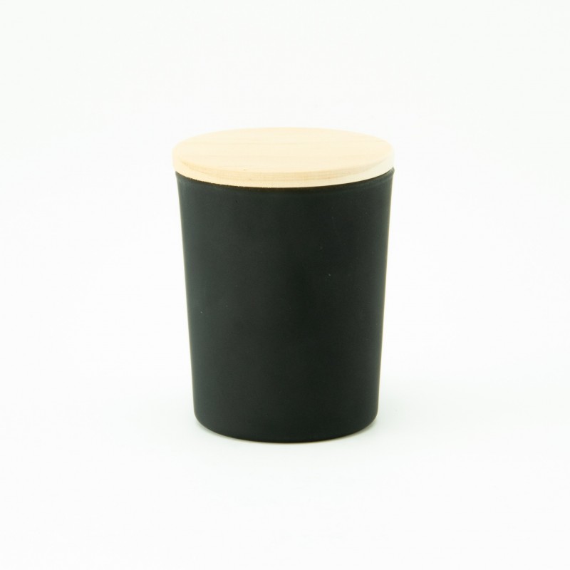 Geurkaarsje met houten deksel - frosted zwart