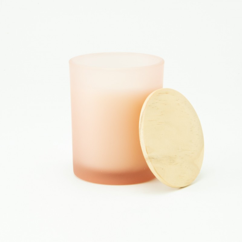 Geurkaars met houten deksel - frosted blush