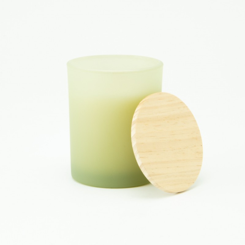 Geurkaars met houten deksel - frosted zijdegroen