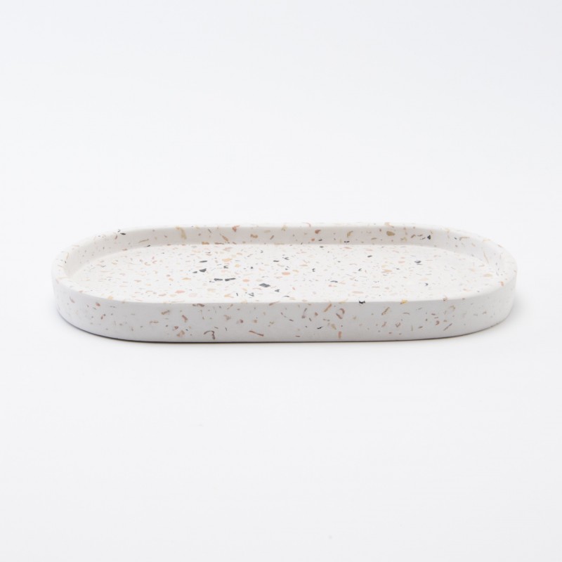Terrazzo dienblad ovaal small - wit