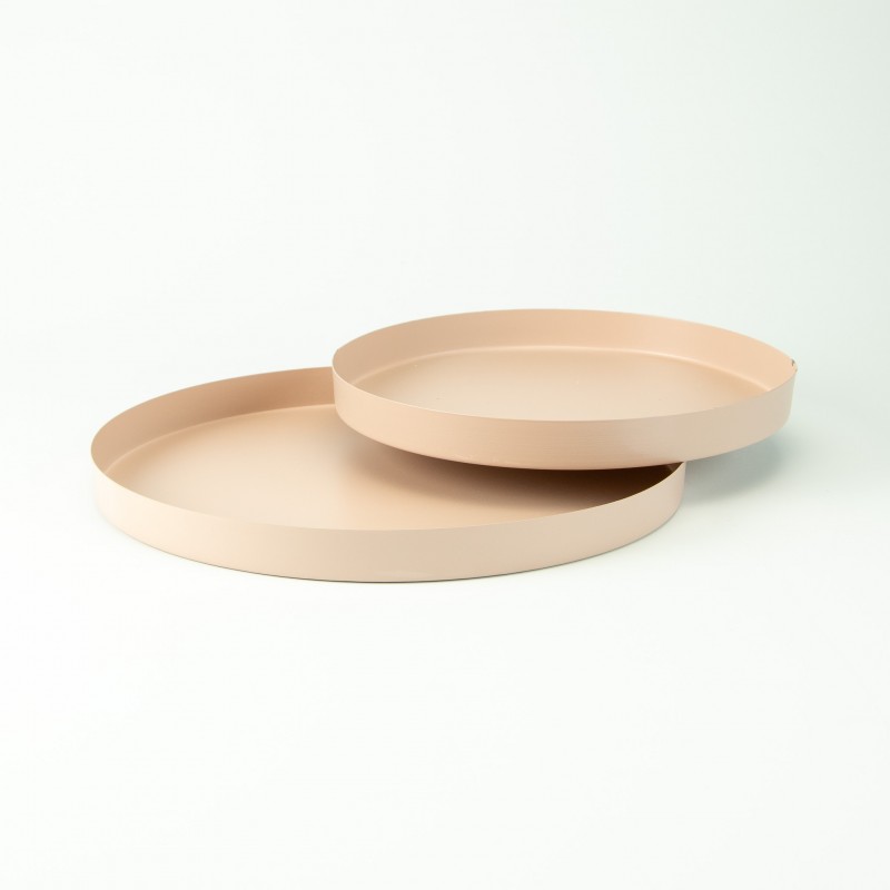 Set van 2 metalen dienbladen rond - blush