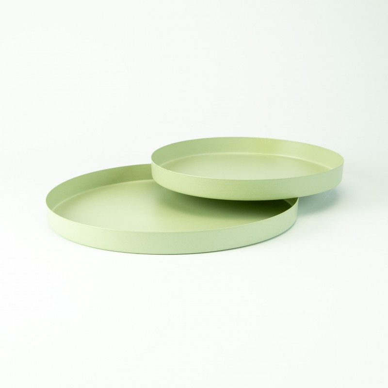 Set de 2 plateaux ronds en métal - vert soie