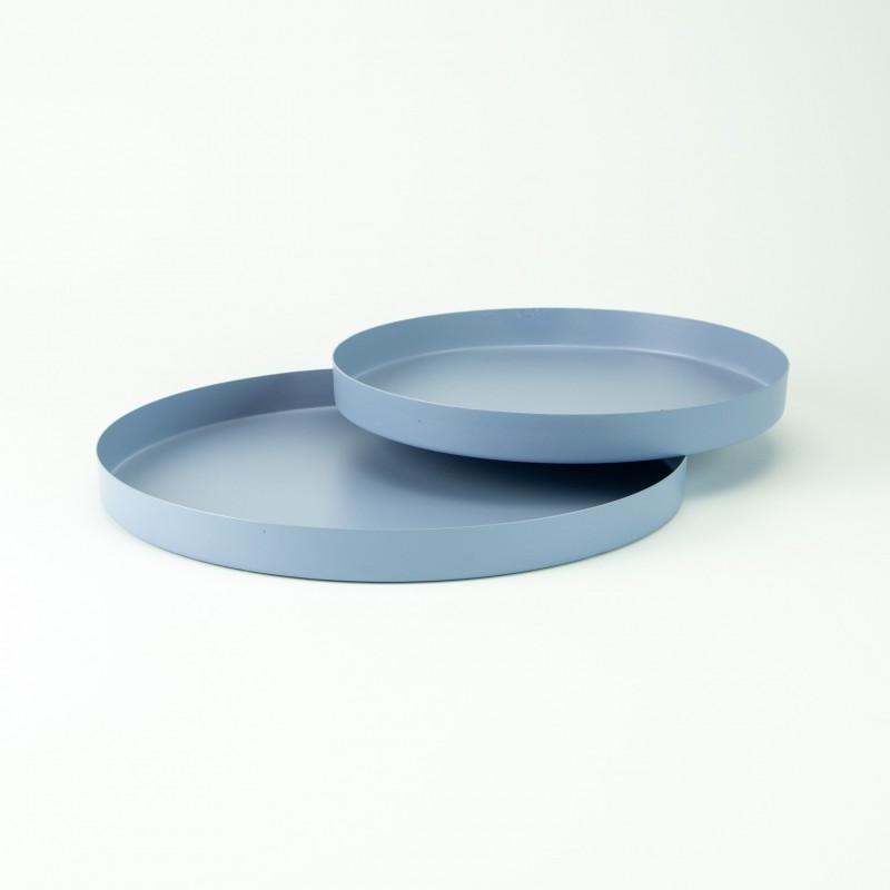 Set van 2 metalen dienbladen rond - blauw