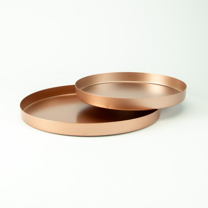 Set de 2 plateaux ronds en métal - rosé or