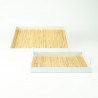 Set de 2 plateaux rectangle en métal avec cannage rotin - Blanc