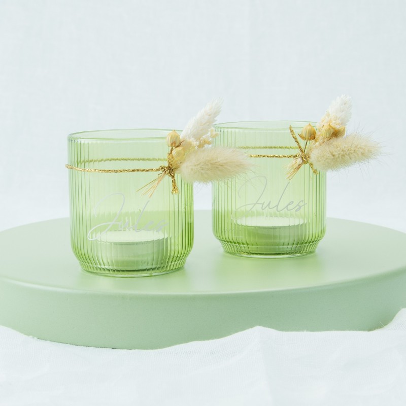 theelichthouder geribbeld - zijdegroen