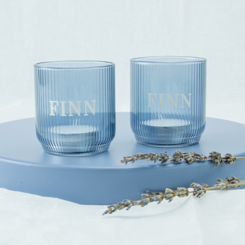 theelichthouder geribbeld - blauw