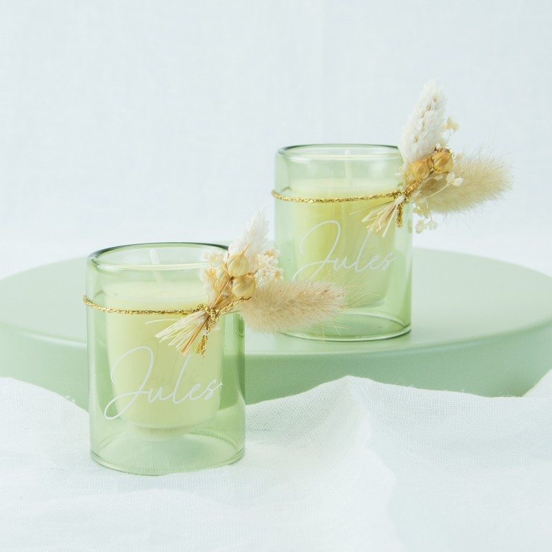 dubbelwandig glaasje met kaars - zijdegroen