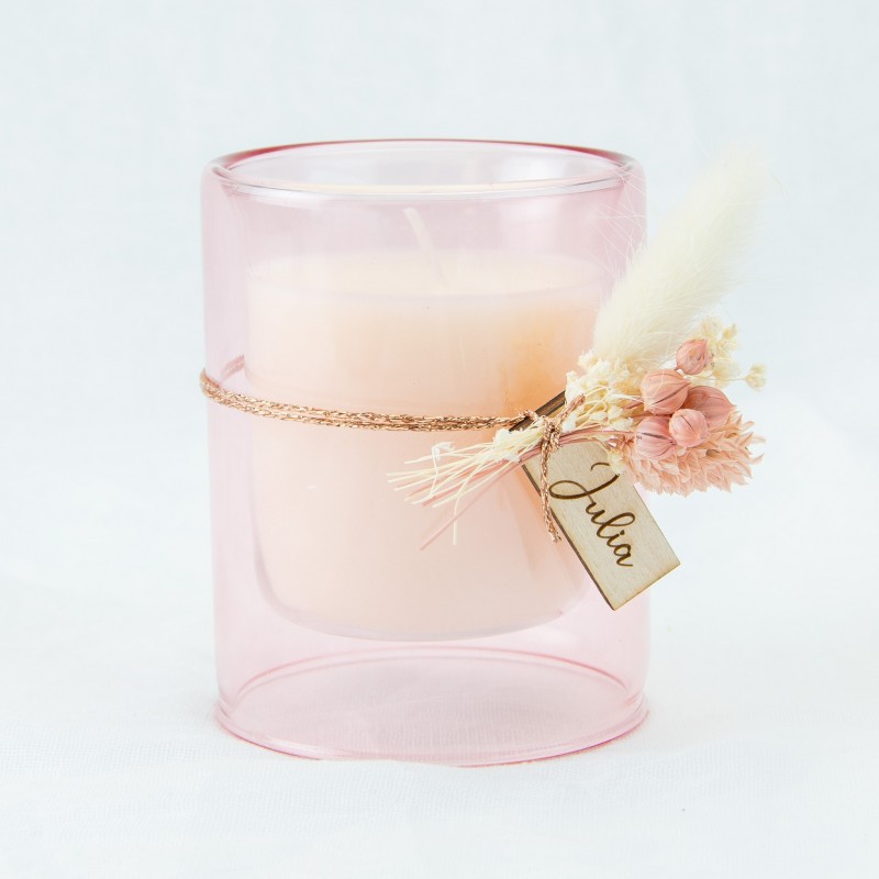 dubbelwandig glas met kaars - blush