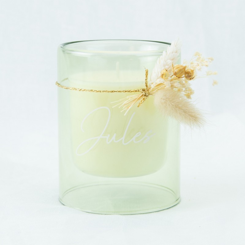 dubbelwandig glas met kaars - zijdegroen