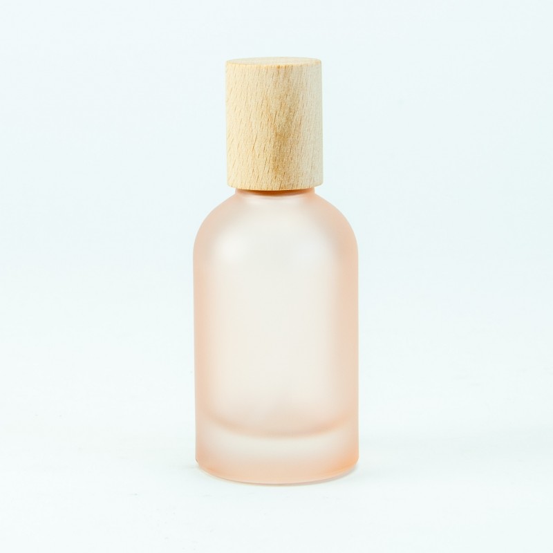 Glazen roomsprayflesje met houten dop 50ml - frosted blush