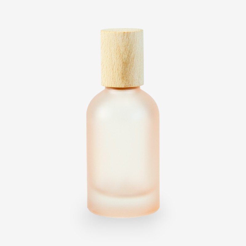 Glazen roomsprayflesje met houten dop 50ml - frosted blush