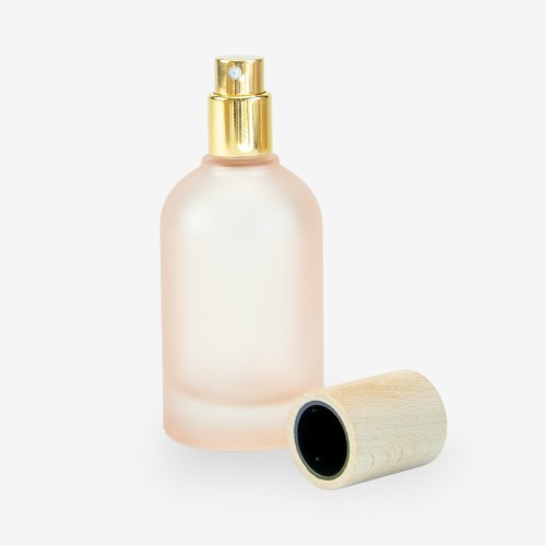 Glazen roomsprayflesje met houten dop 50ml - frosted blush