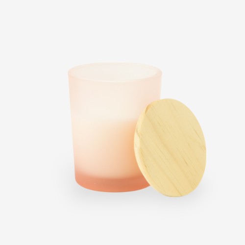 petite bougie parfumée avec couvercle en bois – blush effet givré