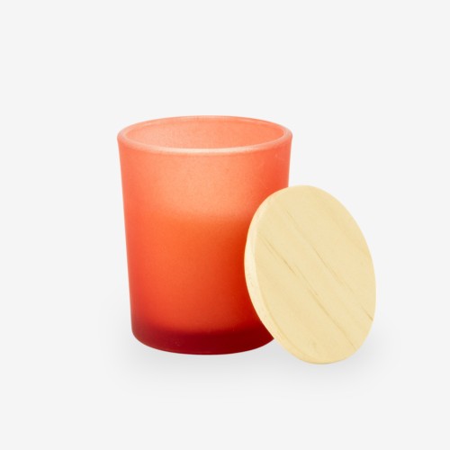 Geurkaarsje met houten deksel - frosted terracotta