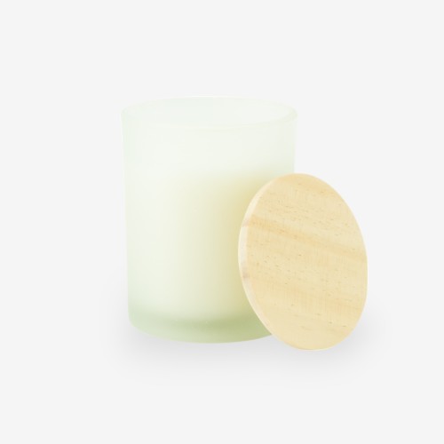 Geurkaars met houten deksel - frosted wit
