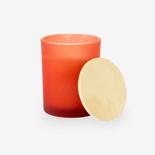 Bougie parfumée avec couvercle en bois – terracotta effet givré