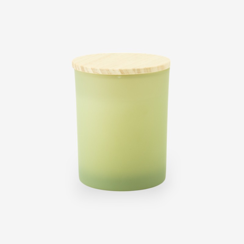 Geurkaars met houten deksel - frosted zijdegroen