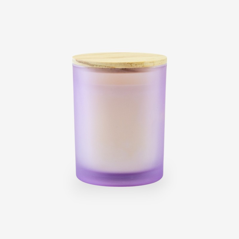 Bougie parfumée avec couvercle en bois – lilas effet givré