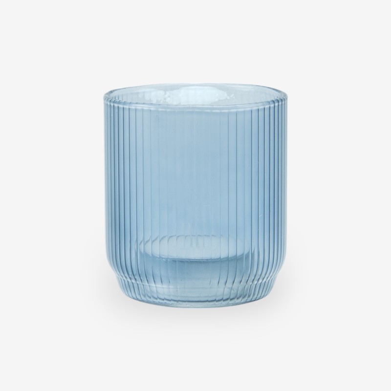 theelichthouder geribbeld - blauw