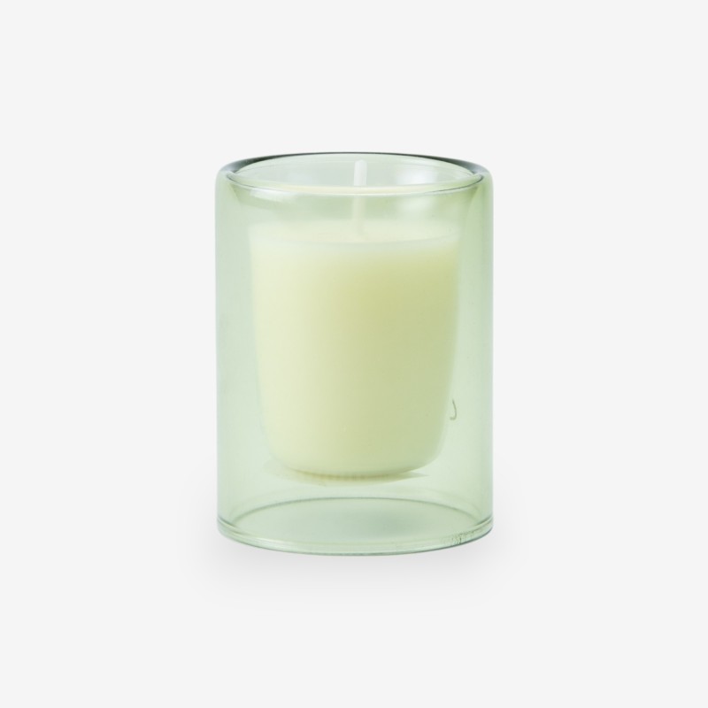 dubbelwandig glaasje met kaars - zijdegroen