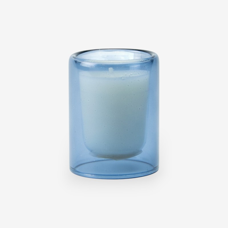 dubbelwandig glaasje met kaars - blauw