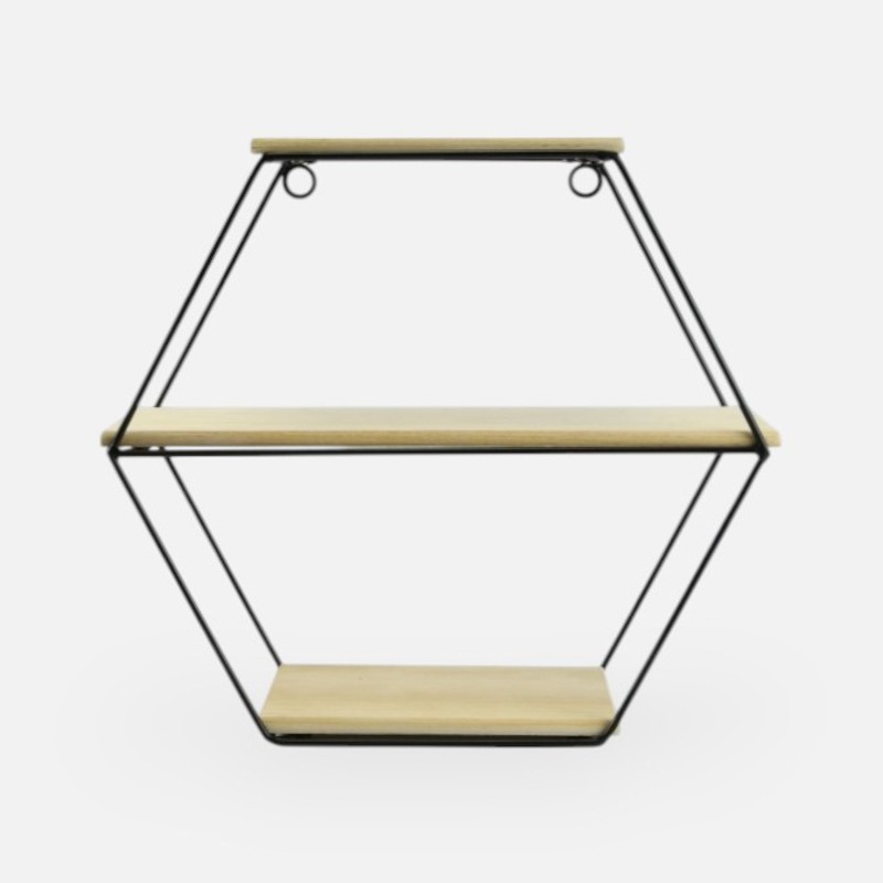 Metalen rek zeshoek met 3 houten leggers