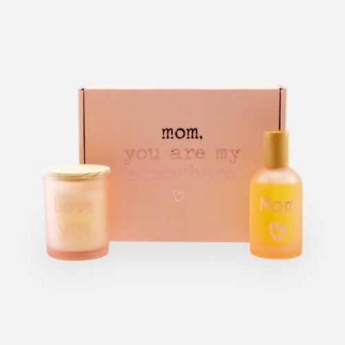 Luxegiftbox geurkaars & roomspray gevuld - frosted blush