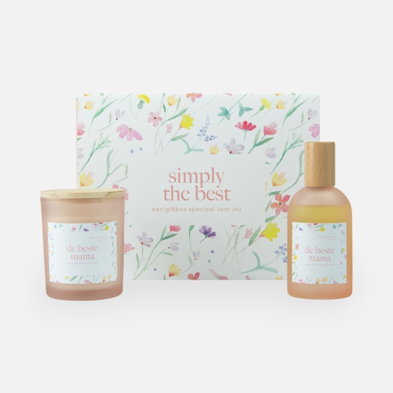 gepersonaliseerde luxegiftbox geurkaars & roomspray gevuld - simply the best