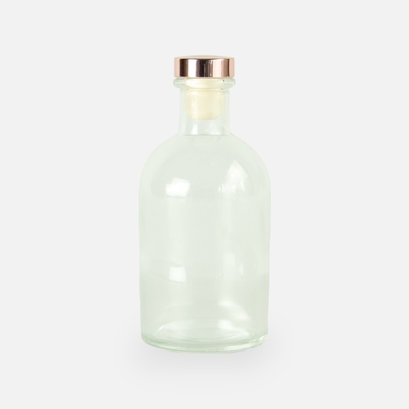 Luxe fles transparant met rose gold dop - 250 ml