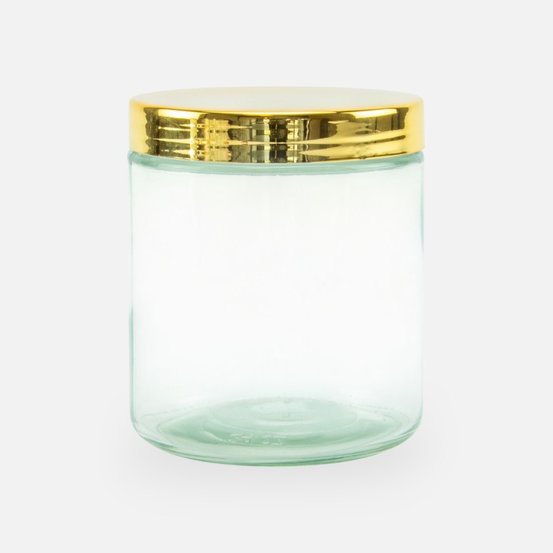 Glazen cylinder pot 740 ml met gouden schroefdeksel