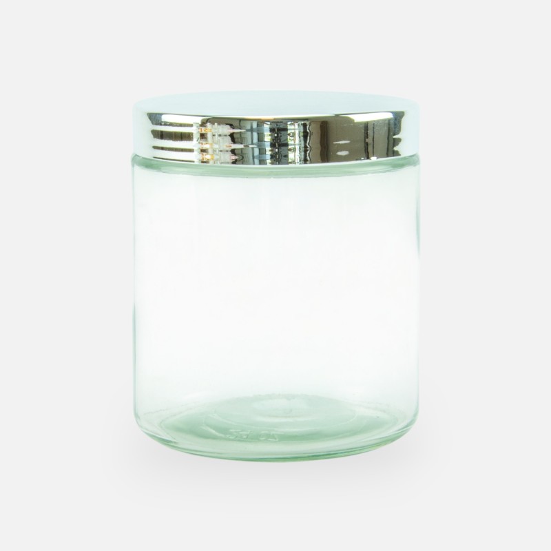 Glazen cylinder pot 740 ml met zilver schroefdeksel