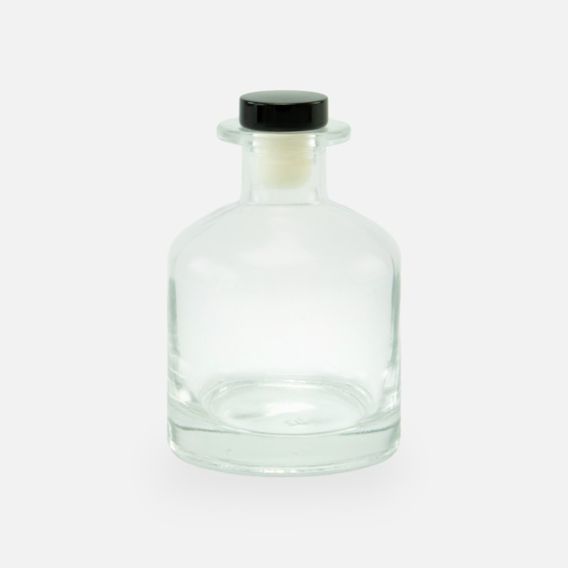 Geurfles 250ml met zwarte dop - transparant