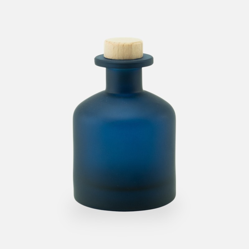 Geurfles 250ml met houten dop - frosted marineblauw