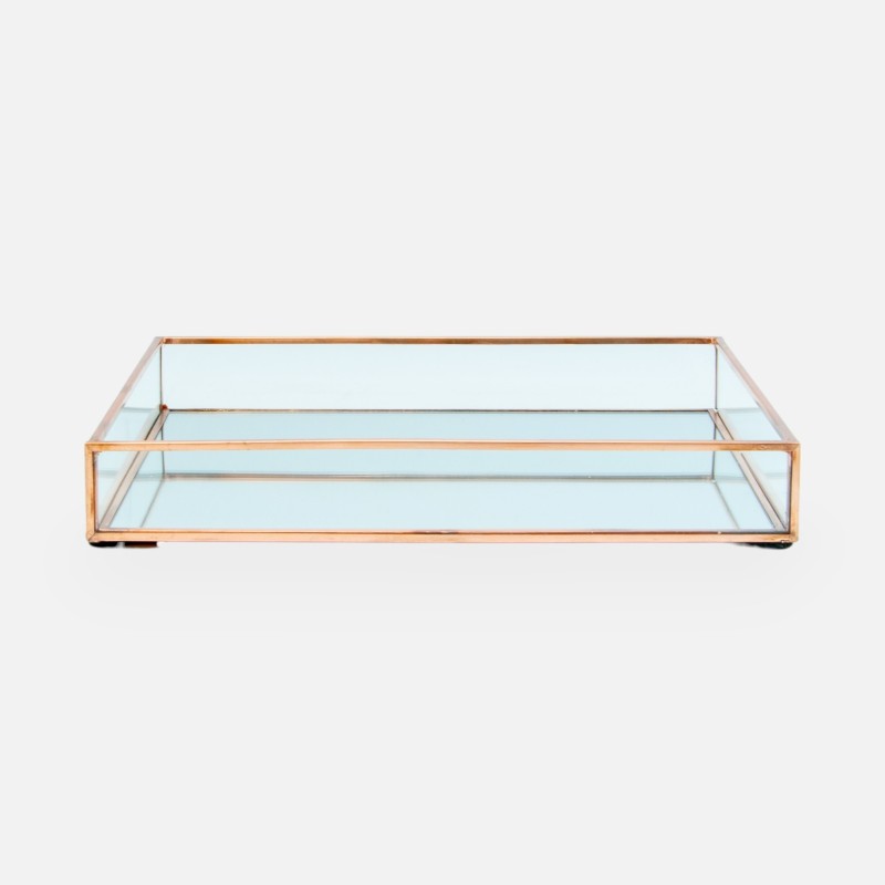 Dienblad rechthoek in glas small rosé goud