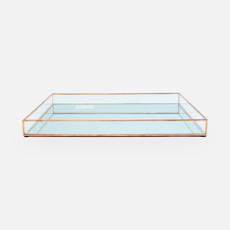 Dienblad rechthoek in glas large rosé goud