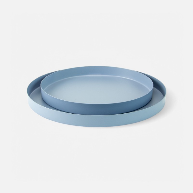 Set van 2 metalen dienbladen rond - blauw