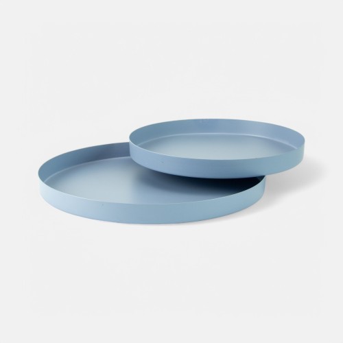 Set van 2 metalen dienbladen rond - blauw